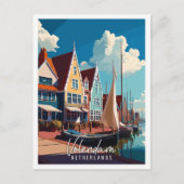 Volendam Nederland vintage reisillustratie Briefkaart (Voorkant)