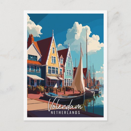 Volendam Nederland vintage reisillustratie Briefkaart (Voorkant)