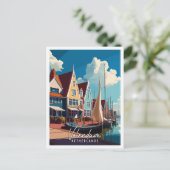 Volendam Nederland vintage reisillustratie Briefkaart (Staand voorkant)
