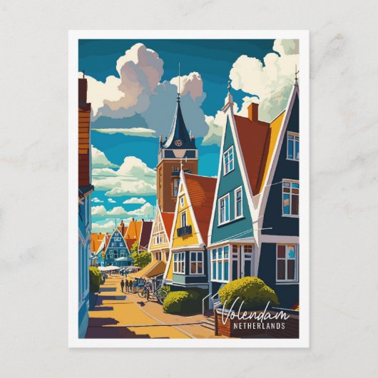 Volendam Nederland vintage reisillustratie Briefkaart (Voorkant)