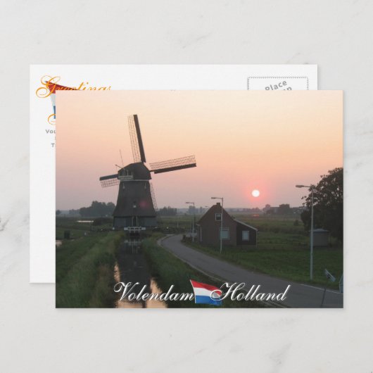 Volendam Sunset Windmill Holland Briefkaart (Voorkant / Achterkant)