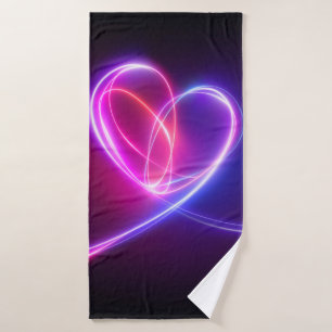 Volet roze neon lichttekening. Abstracte hartdood Badhanddoek