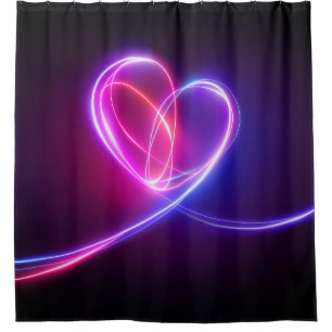 Volet roze neon lichttekening. Abstracte hartdood Douchegordijn