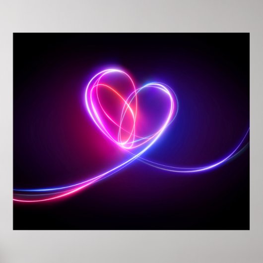 Volet roze neon lichttekening. Abstracte hartdood Poster (Voorkant)