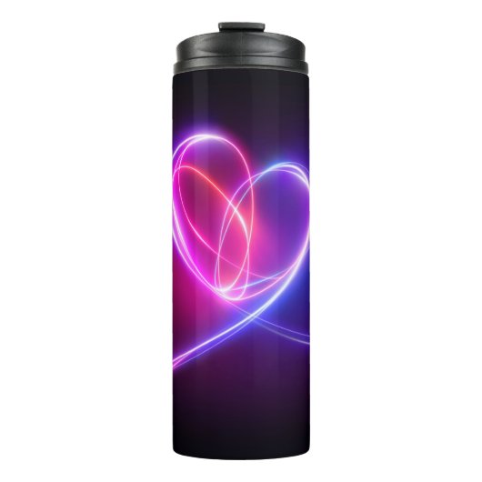Volet roze neon lichttekening. Abstracte hartdood Thermosbeker (Voorkant)