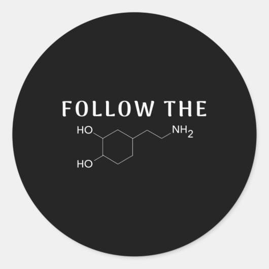 Volg de Dopamine chemische structuur Fun Science Ronde Sticker (Voorkant)