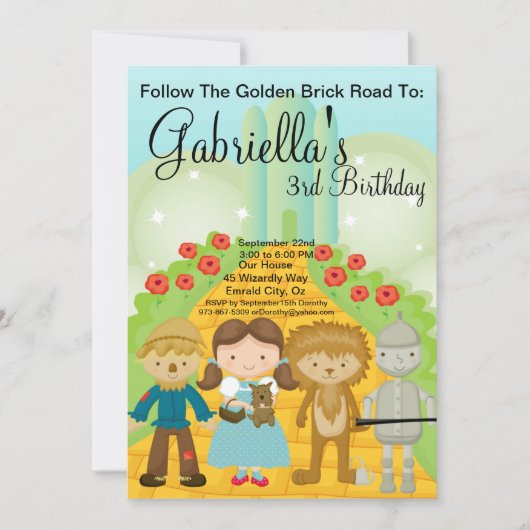 Volg de Gouden Brick Road Birthday Invite Kaart (Voorkant)