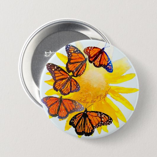 Volg de lichte Waterverf-monoboogvlinders Ronde Button 7,6 Cm (Voorkant /achterkant)