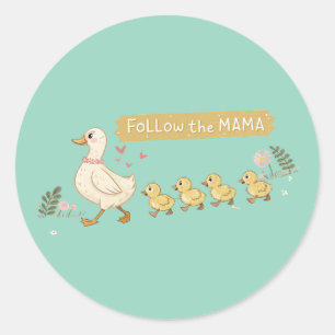 Volg de Mama Schattige Duck Family Ronde Sticker