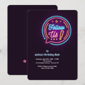 Volg de uitnodiging van Neon Birthday (Voorkant / Achterkant)