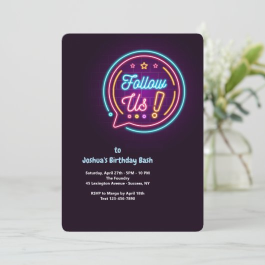 Volg de uitnodiging van Neon Birthday (Staand voorkant)