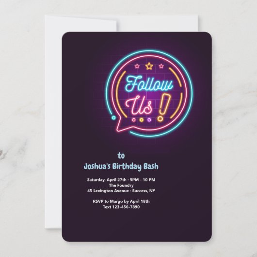 Volg de uitnodiging van Neon Birthday (Voorkant)