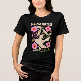 Volg de Zon Vogel en Bloemige Vintage Handgetekend Tri-Blend Shirt