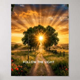 VOLG HET LICHT - Inspirerende Zonsondergang Boom P Poster
