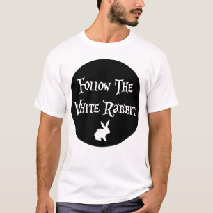 Volg het witte konijn Alice, zwarte cirkel T-shirt