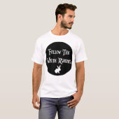 Volg het witte konijn Alice, zwarte cirkel T-shirt (Voorkant volledig)