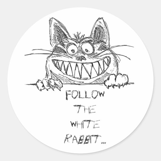 Volg het witte konijn, Cheshire kat gekraakt Ronde Sticker (Voorkant)