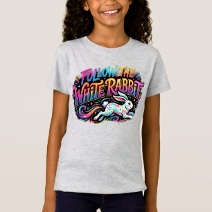 Volg het witte konijn T-shirt ontwerp
