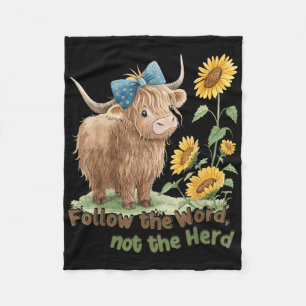 Volg Het Woord Niet De-kudde Hoogland Koe Bijbel V Fleece Deken