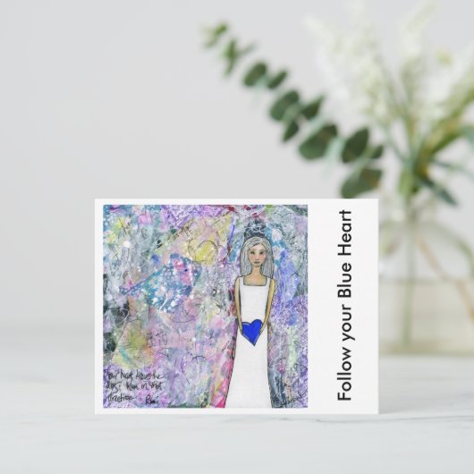 Volg je blauwe hart briefkaart (Staand voorkant)