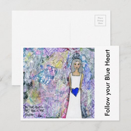 Volg je blauwe hart briefkaart (Voorkant / Achterkant)