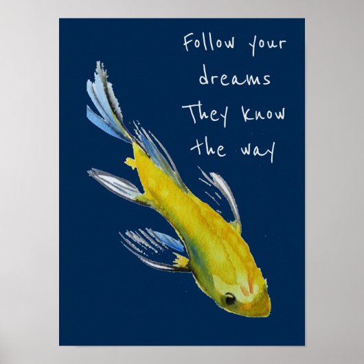 Volg je dromen en citeer Gele Japanse Koi Poster (Voorkant)