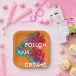 Volg je dromen en citeert kleurrijke bloemen papieren bordje