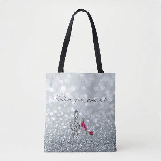 Volg je dromen, glitterij, hakken, Violine Key Tote Bag (Voorkant)