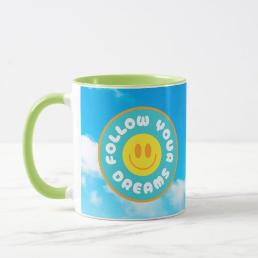 Volg je dromen happy face mok w groene handvat (Links)