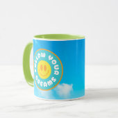 Volg je dromen happy face mok w groene handvat (Voorkant links)