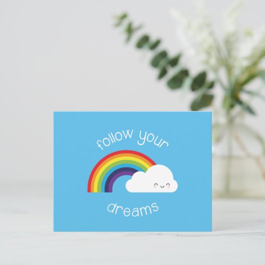 Volg je dromen Kawaii regenboog Briefkaart (Staand voorkant)