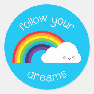 Volg je dromen Kawaii regenboog Ronde Sticker