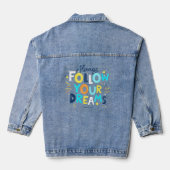 Volg je dromen Kleurrijke leuke typografie Denim Jacket (Achterkant)