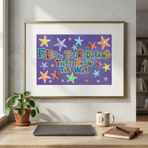 Volg je dromen Kleurrijke sterren Motivatie Poster