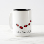 Volg je dromen: Ladybugs, Ladyvogels: Kunst Tweekleurige Koffiemok (Voorkant links)