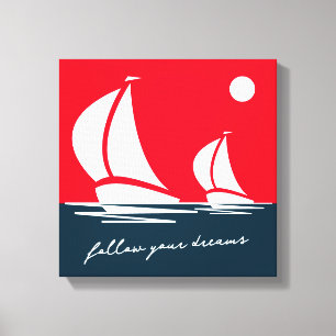 Volg je dromen nautische zeilboot zonsondergang ku canvas afdruk