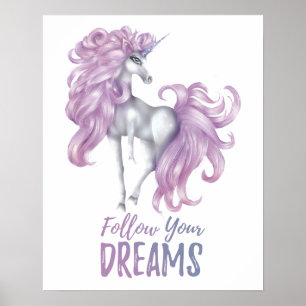 Volg je dromen - Paarse & Witte Eenhoorn Poster