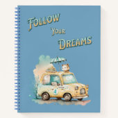Volg je dromen schattige kleine auto waterverf bla notitieboek (Voorkant)
