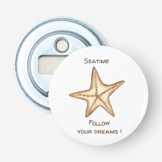 Volg je dromen waterverf Seatime Zeester Button Flesopener (Voorkant)