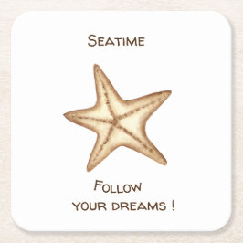 Volg je dromen waterverf Zee tijd Zeester Kartonnen Onderzetters