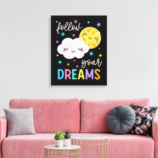 Volg je dromen | Wolk & Moon Canvas Afdruk (Insitu (Woonkamer))