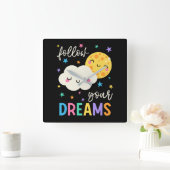 Volg je dromen | Wolk & Moon Vierkante Klok (Huis)