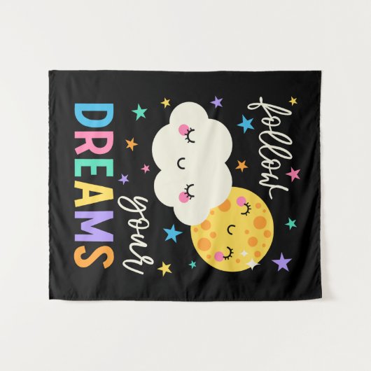 Volg je dromen | Wolk & Moon Wandkleed (Voorkant (horizontaal))