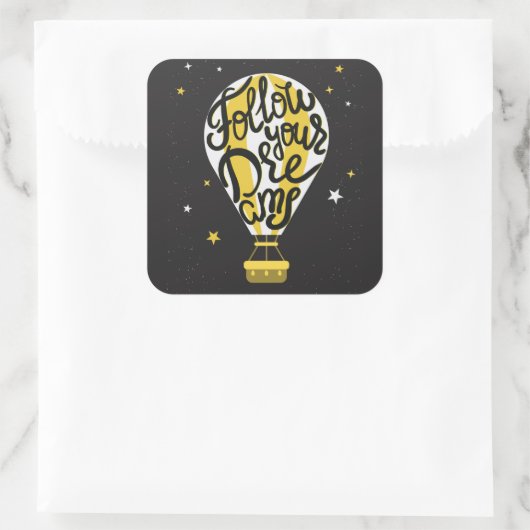 Volg je droomballon vierkante sticker (Tas)