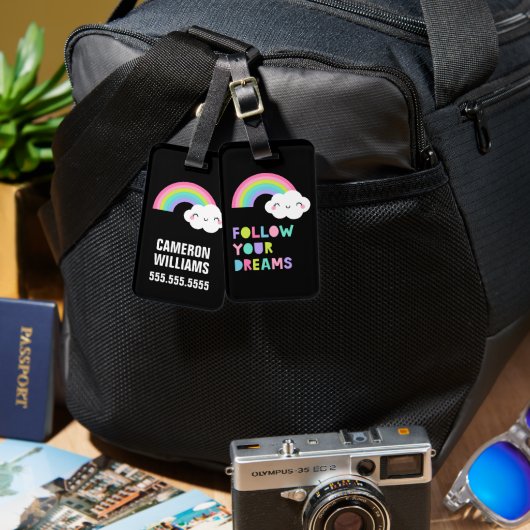 Volg je droombeeld en regenboogwolk bagagelabel (Voorkant /achterkant)