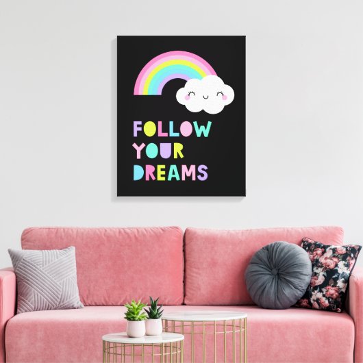 Volg je droombeeld en regenboogwolk canvas afdruk (Insitu (Woonkamer))