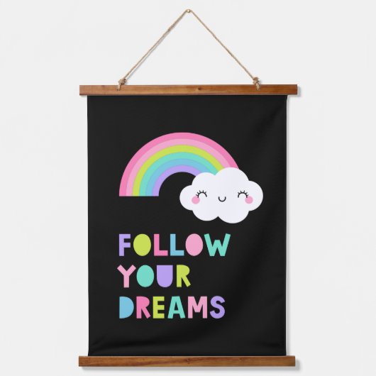 Volg je droombeeld en regenboogwolk hangend wandkleed (Voorkant)