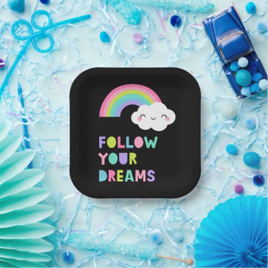 Volg je droombeeld en regenboogwolk papieren bordje (Feest)