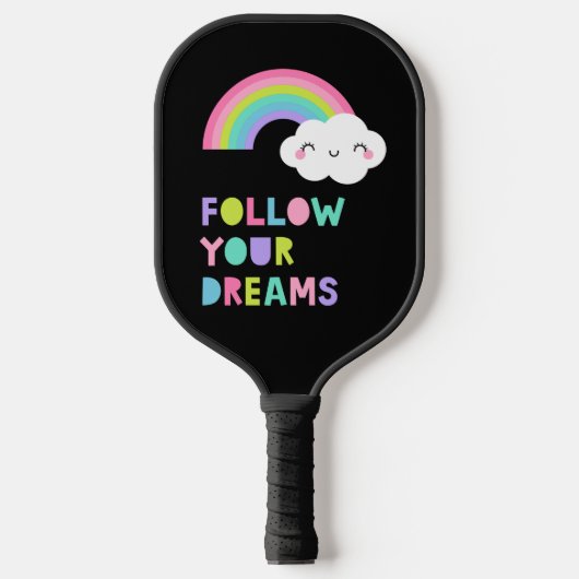 Volg je droombeeld en regenboogwolk pickleball paddle (Voorkant)