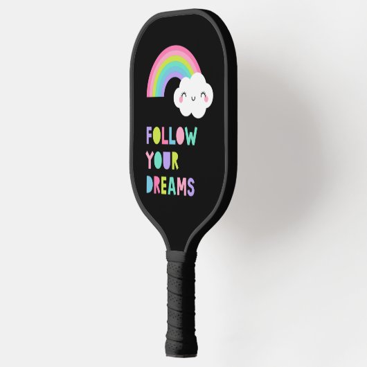 Volg je droombeeld en regenboogwolk pickleball paddle (Links)